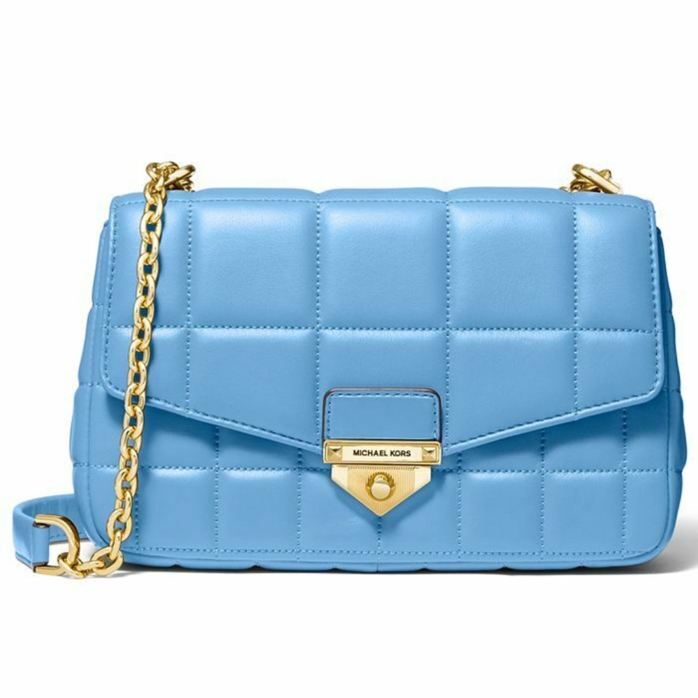 NWT Michael Kors Soho Leather Shoulder Bag South Pacific/Gold Original Packaging
